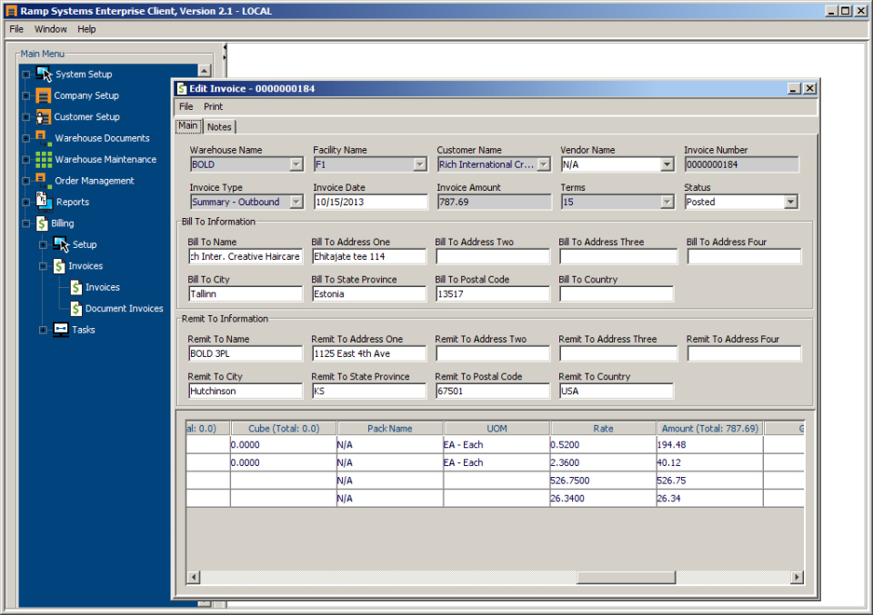 screenshot of Ramp Enterprise WMS